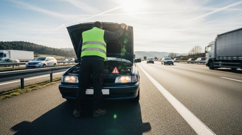 Vozač proverava kvar ispod haube automobila