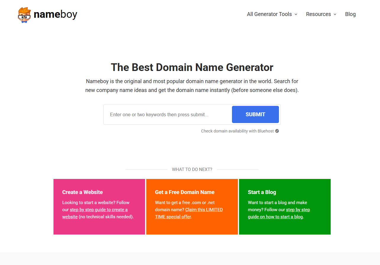 Snimak ekrana Nameboy generatora naziva domena