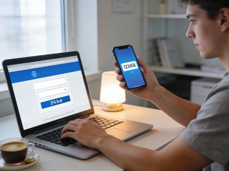 momak unosi kod sa 2FA na svoj laptop