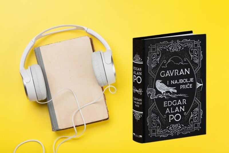 Moć reči, Edgar Alan Po knjiga, u pozadini telefon na kom su slušalice, žuta pozadina