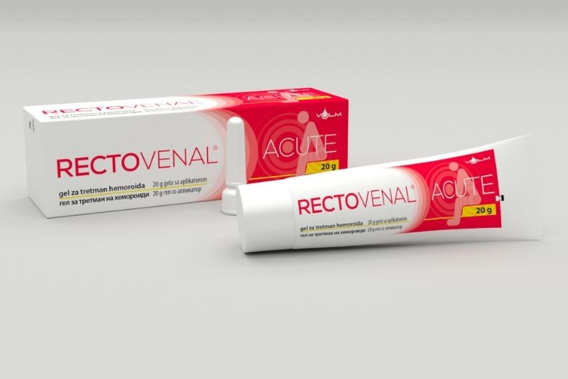 Rectovenal gel za hemoroide prikazan uz pakovanje i aplikator