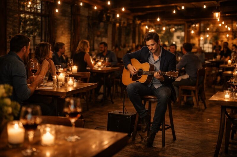 Topla atmosfera restorana sa živom muzikom u pozadini
