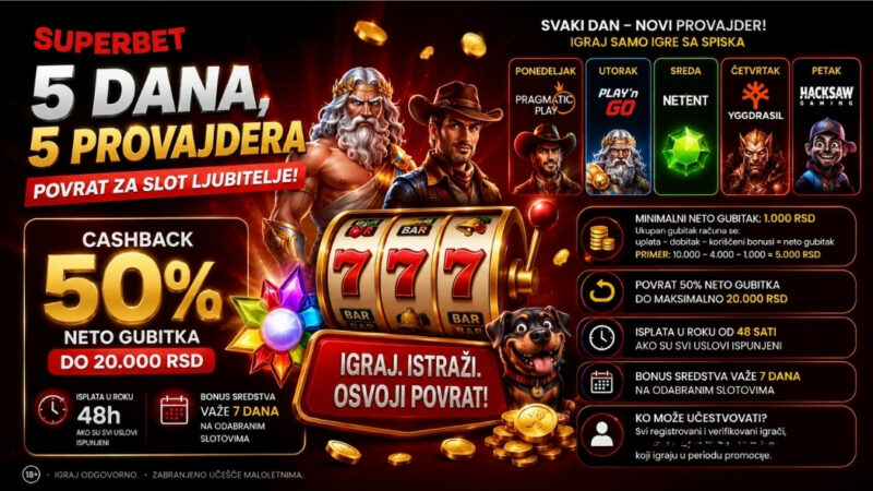 Superbet 5 dana 5 provajdera cashback promocija za slot igre