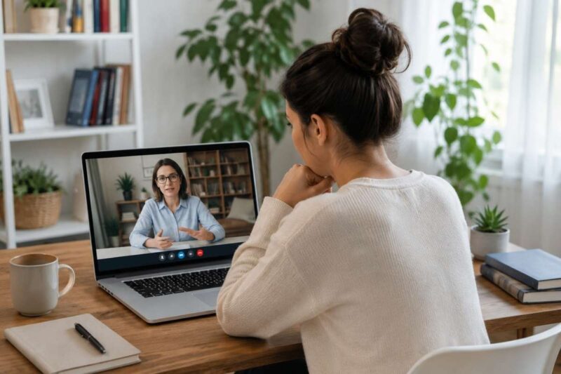 devojka na online konsultaciji sa psihologom
