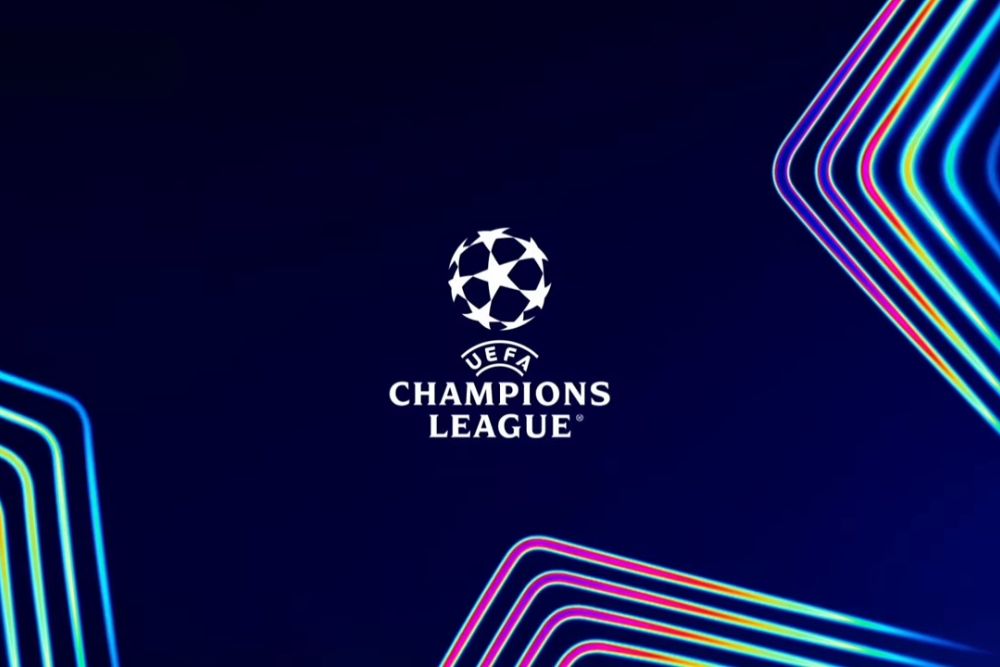 UEFA Champions League logo na tamnoplavoj pozadini sa svetlećim linijama