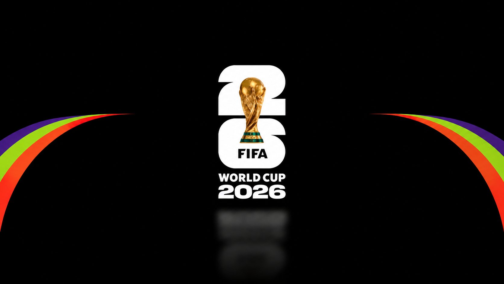 FIFA World Cup 2026 logo na crnoj pozadini sa živopisnim linijama
